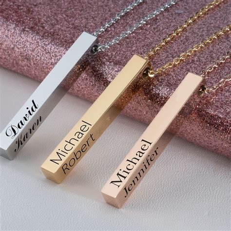 Buy 3d Bar Necklace Engraved 3d Bar Necklace Mothers Necklace Online in ...
