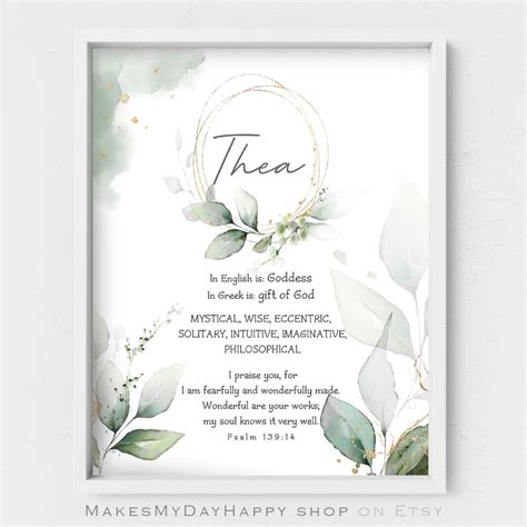 Thea Name Meaning,custom Given Name,first Name,floral Name Wall Art ...