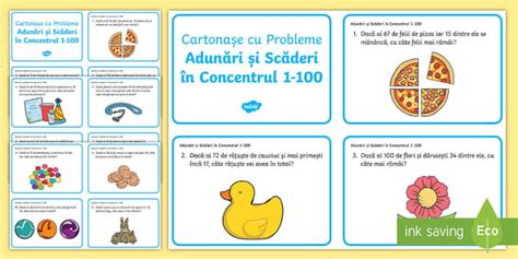 Adunări și scăderi în concentrul 0-100 - Probleme ilustrate