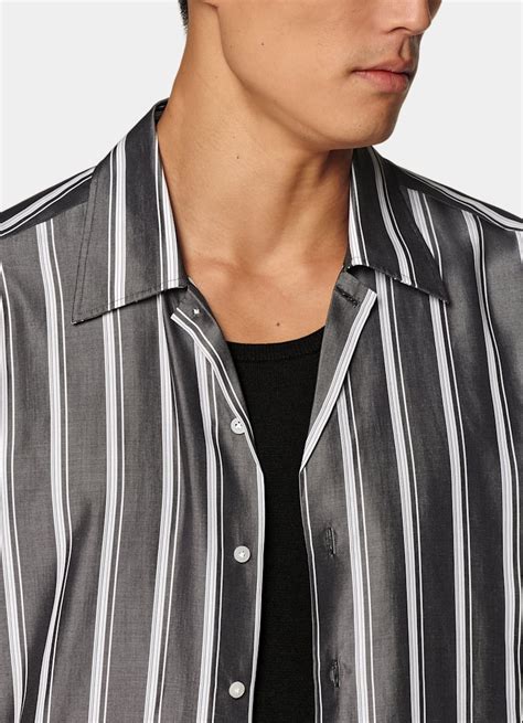 Black Striped Lyocell Short Sleeve Shirt in Lyocell | SUITSUPPLY