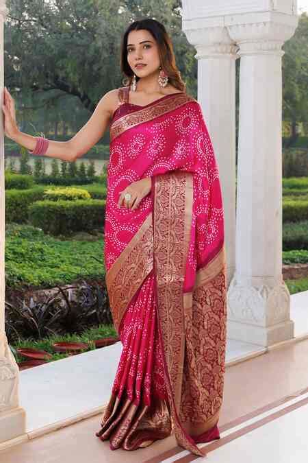 Buy Pink Silk Zari Bandhani Gajji Saree With Unstitched Blouse Piece ...