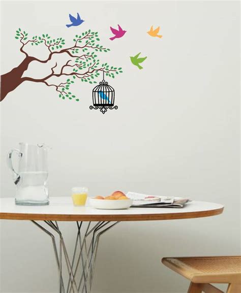 Byte Studio 45 cm decorative tree flying birds hanging cages wall ...