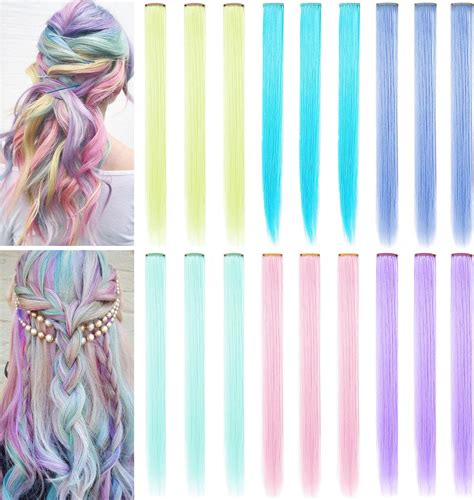 Amazon.com : JCHDWSGUO 18 PCS Colored Hair Extensions 21Inch Heat ...