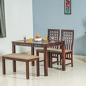 WOODEFLY Royal Solid Sheesham Wooden Dining Table 4 Seater with 2 ...