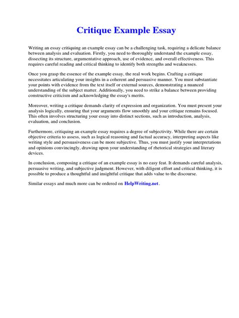 Image result for Critique Essay Example
