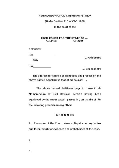 C.R.P. 2025: Memorandum of Civil Revision Petition - Studocu
