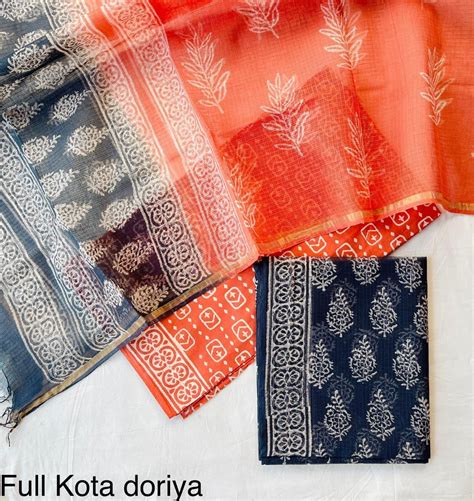 Handblock printed pure kota doria cotton 3 piece suit set – Looms & Tassels