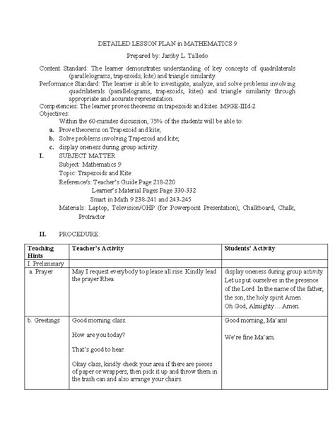 Mathematics 9 Lesson Plan 的图像结果