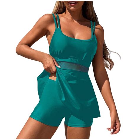 Besolor Swimsuits for Women 2 Piece Tankini Sets 2025 Mesh Swim Dress ...