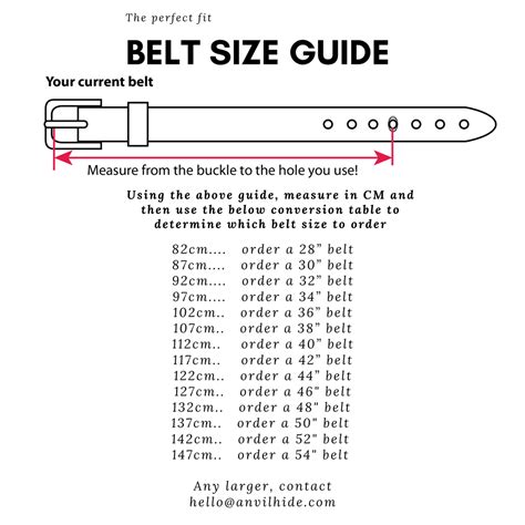 Leather Belt Size Guide and Colour Chart for Anvil Hide Belts
