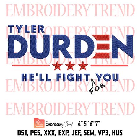 Tyler Durden He'll Fight For You Embroidery, Tyler Durden Fight Club Embroidery, Movie ...