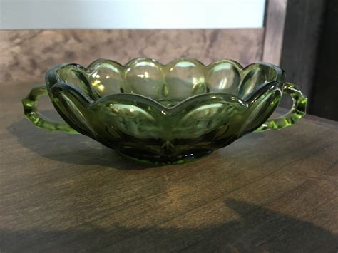 Vintage Green Glass Bowl With Handles - Etsy Sweden