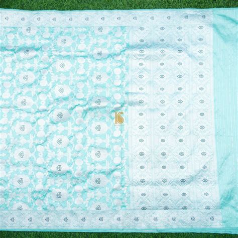 Handwoven Pure Katan Silk Blue Kadwa Jaal Silver Zari Banarasi Saree ...