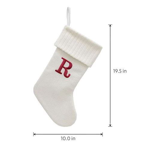White Knit Monogram R Stocking 19in | Christmas Indoor Decoration | At Home