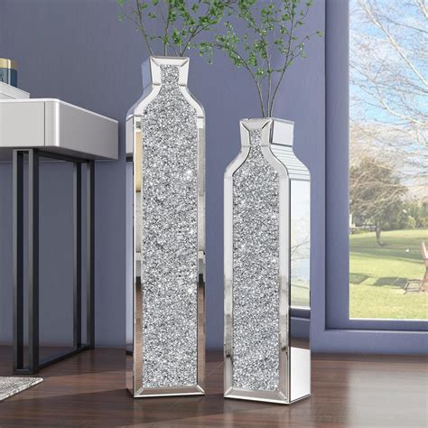 SHYFOY Large Crushed Diamond Floor Vases Extra Large with Silver Mirror ...