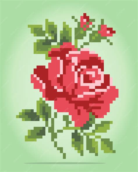 Premium Vector | 8 bit pixels of roses Red flowers for Cross Stitch ...