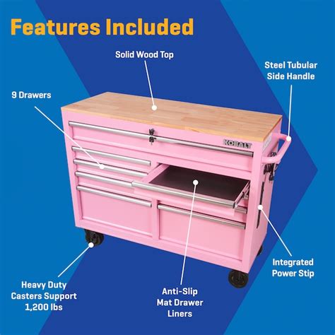 Kobalt 46.1-in L x 37.2-in H 9 -Drawers Rolling Pink Wood Work Bench in ...