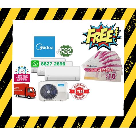 *FREE $200 NTUC Voucher* Midea R32 Inverter Syatem 3 Aircon + FREE 72 Month Warranty + FREE ...