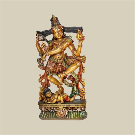 36" Dancing Shiva Wooden Statue Handmade Lord Mahadev Idol for Home