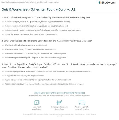 Quiz & Worksheet - Schechter Poultry Corp. v. U.S. | Study.com
