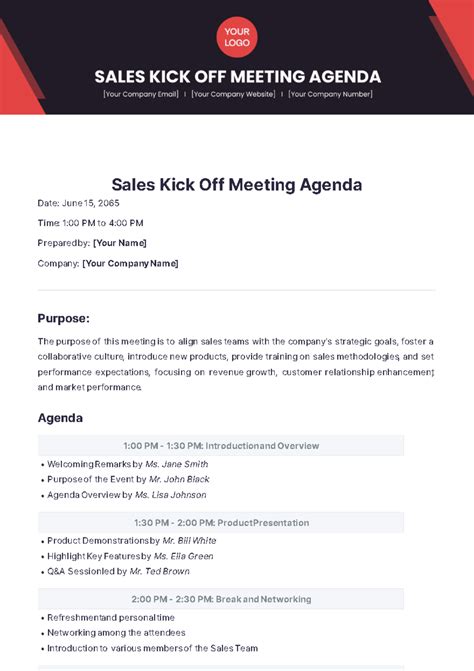 Free Sales Kick Off Meeting Agenda Template to Edit Online