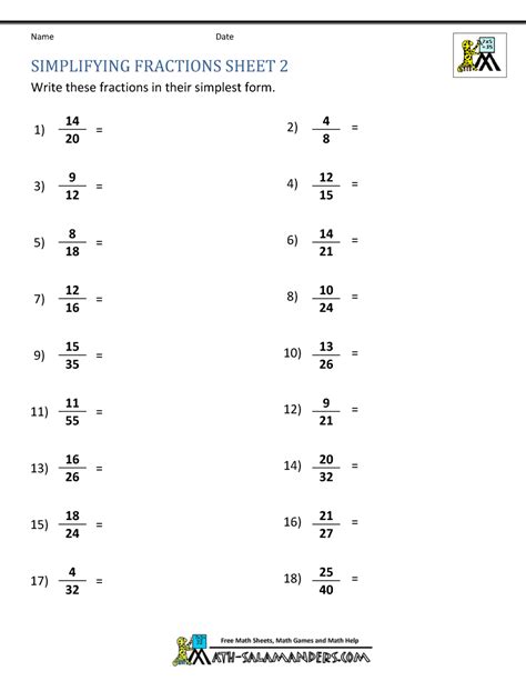Image result for Simplifying Proper Fractions Worksheet