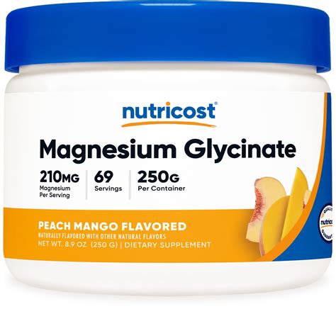 Nutricost Magnesium Glycinate Powder (Peach Mango, 250 Grams) - Magnesium Glycinate (as ...