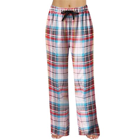 Noarlalf Women's Plaid Lace-Up Cotton Pajama Pants with Pockets, Blue ...