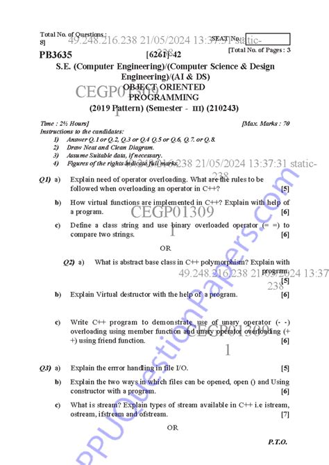 End Sem 4 - 2024 - Object Oriented Programming (210243) Exam Questions ...
