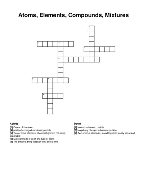 Atoms, Elements, Compounds, Mixtures Crossword Puzzle