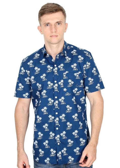 Andaman - Tusok Navy Blue Palm Print Vacation Shirt
