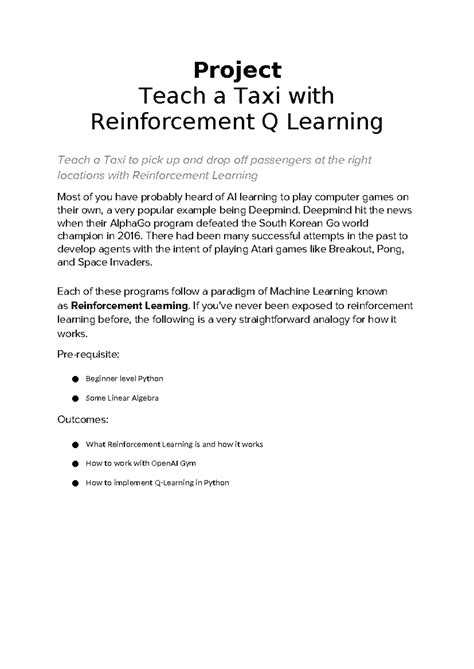 Teach a Taxi with Reinforcement Q Learning - Project Teach a Taxi with ...
