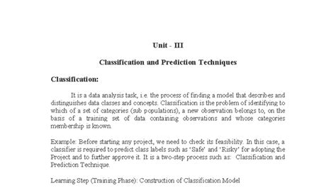 Unit 3: Classification and Prediction Techniques in Data Analysis - Studocu