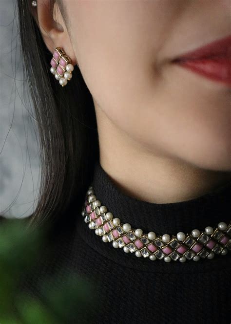 Get Kundan-Pink Stone Choker Necklace Set at ₹ 2025 | LBB Shop