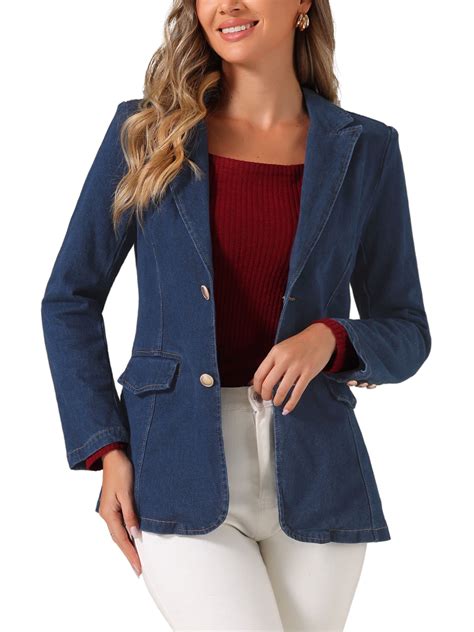 INSPIRE CHIC Women's Denim Blazer Notched Lapel Single Breasted ...