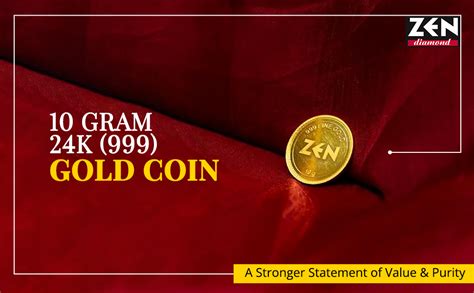 Buy ZEN DIAMOND 10 Gram 24K (999) Pure Gold Coin | Certified Fine Gold ...
