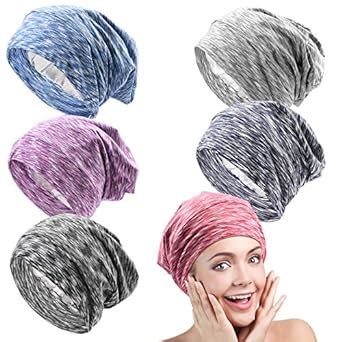 LUKACY Satin Lined Sleep Cap Beanie Hat 6 Pieces Adjustable Bonnet ...