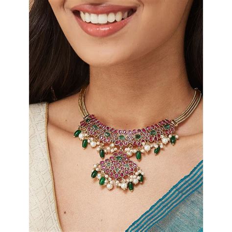Buy Fabindia Pink Metal Short Necklace Online