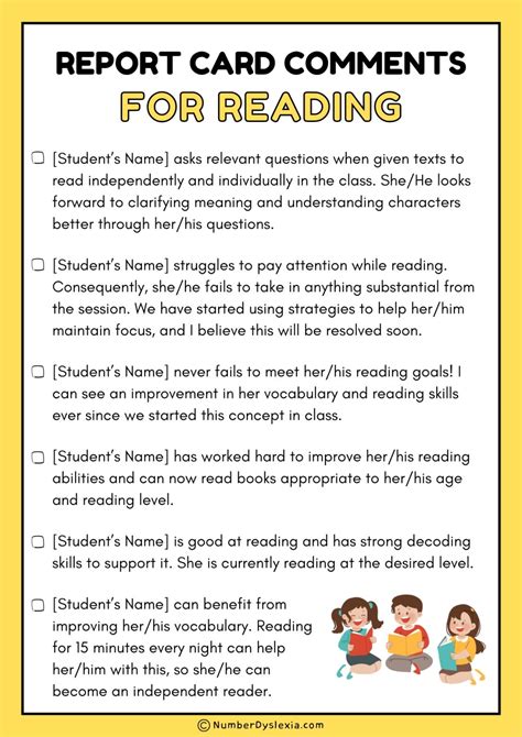 60 Report Card Comments For Reading [PDF Included] - Number Dyslexia