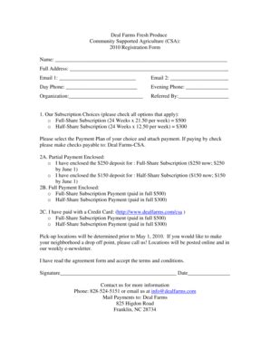 Fillable Online Deal Farms Fresh Produce Community Supported ...