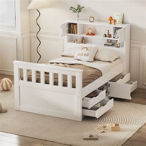 Amazon.com: Bellemave Twin Size Captains Bed with Storage Drawers ...