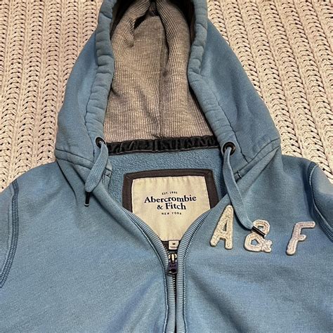 Y2k blue Abercrombie and fitch zip up hoodie Size... - Depop
