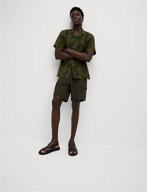 Buy Linen Rich Cuban Collar Wave Print Shirt at Marks & Spencer