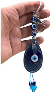 BLUE BEADS Blue Evil Eye Stone With Blue Colour Leather Keychain For ...