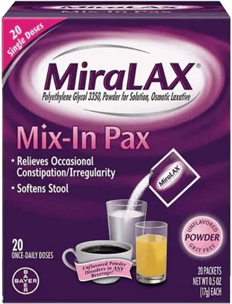 MiraLAX, Laxative Powder for Gentle Constipation Relief Single Dose ...