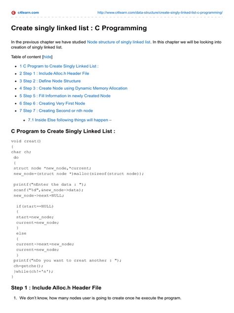 Singly Linked List Program in C 的图像结果