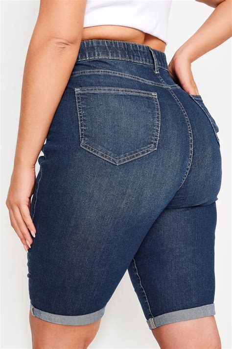 YOURS Plus Size Mid Blue Stretch Denim Shorts | Yours Clothing