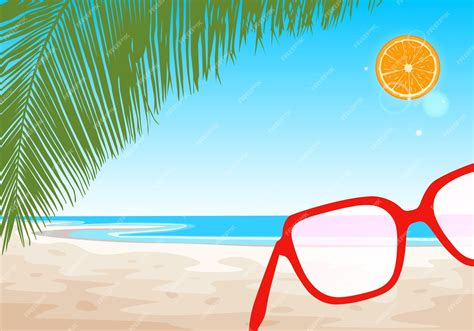 Tropikalna plaża pod drzewkiem palmowym z pomarańczowym słońcem i ...