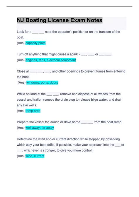 NJ Boating License Exam Notes: Questions & Answers: Latest Updated A+ ...