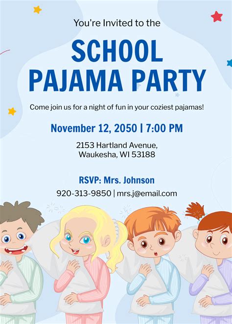Free School Pajama Party Invitation Template to Edit Online
